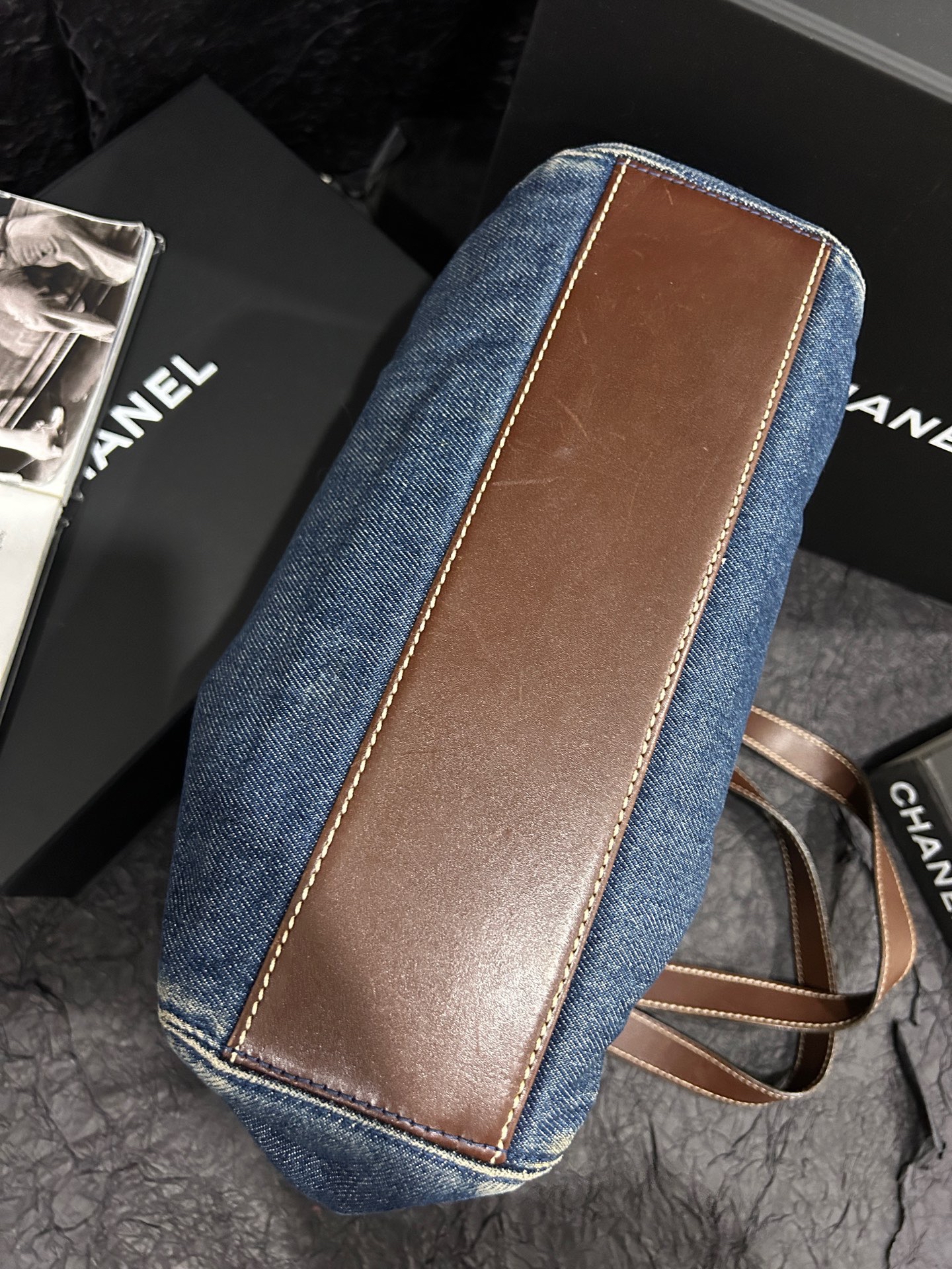 【預訂貨品】Chanel 藍色丹寧牛仔拼皮tote