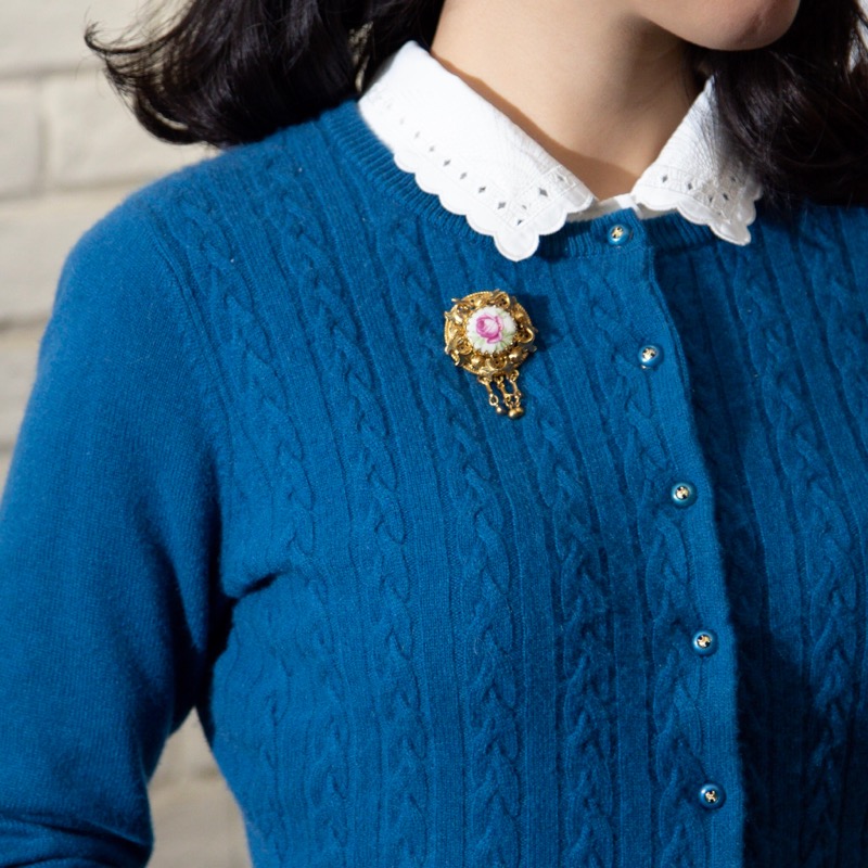 (Ready-Made)1950s Style Peakcock Blue Cashmere Cardigan(FM094)