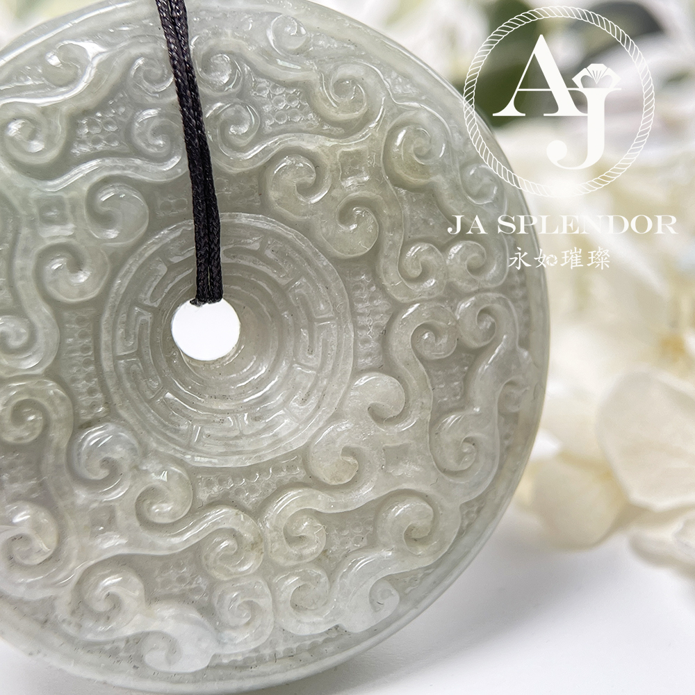 JN-3113 天然翡翠A玉 特大復古回紋雕刻平安扣