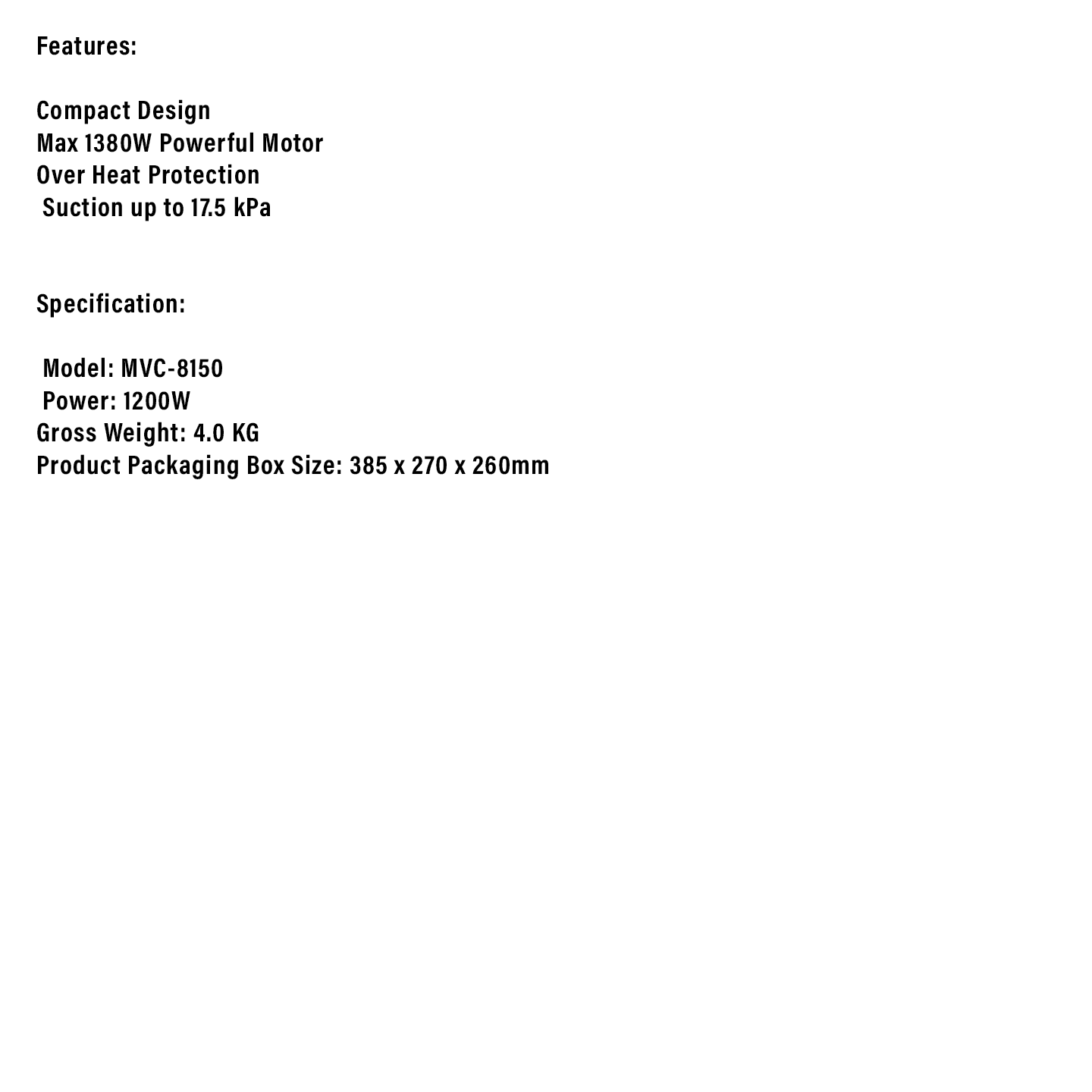 Milux 1400W Bagless Vacuum Cleaner (MVC-8150)