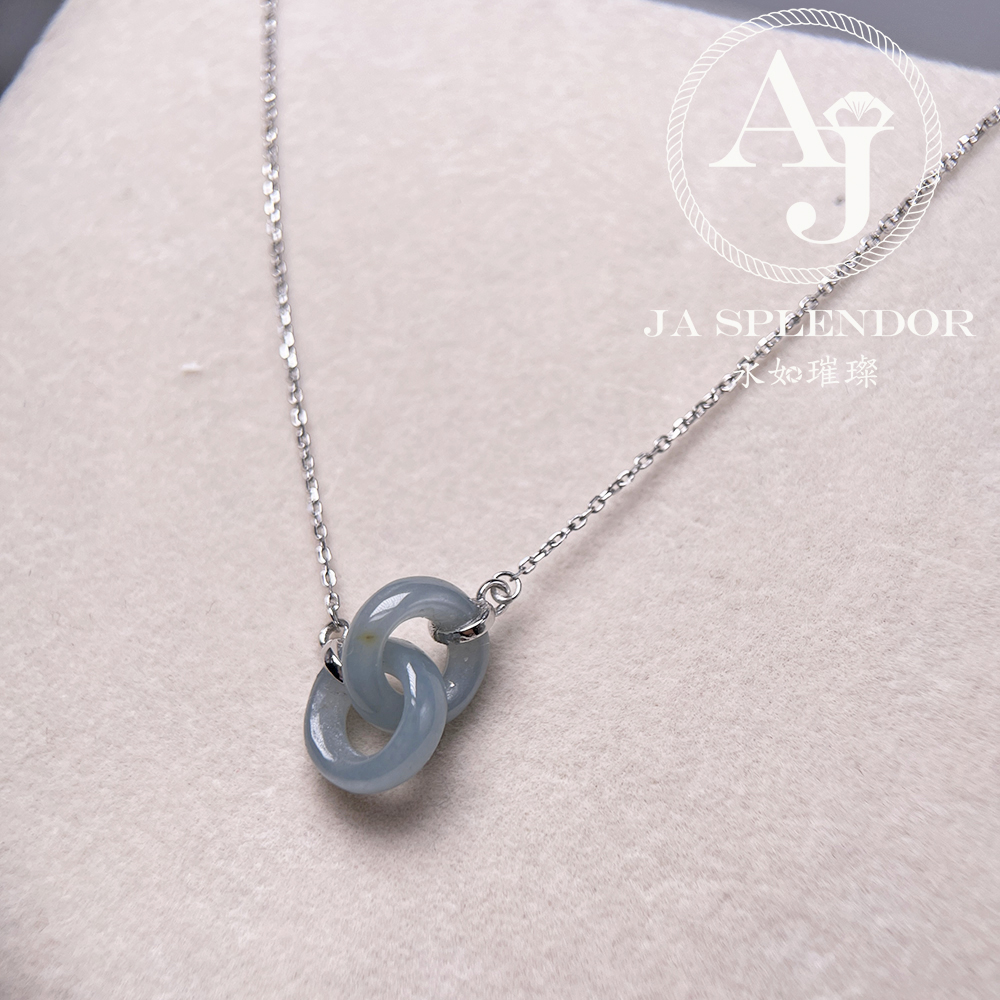 JN-2242 天然翡翠A玉 時尚愛你一生雙環吊墜連項鏈