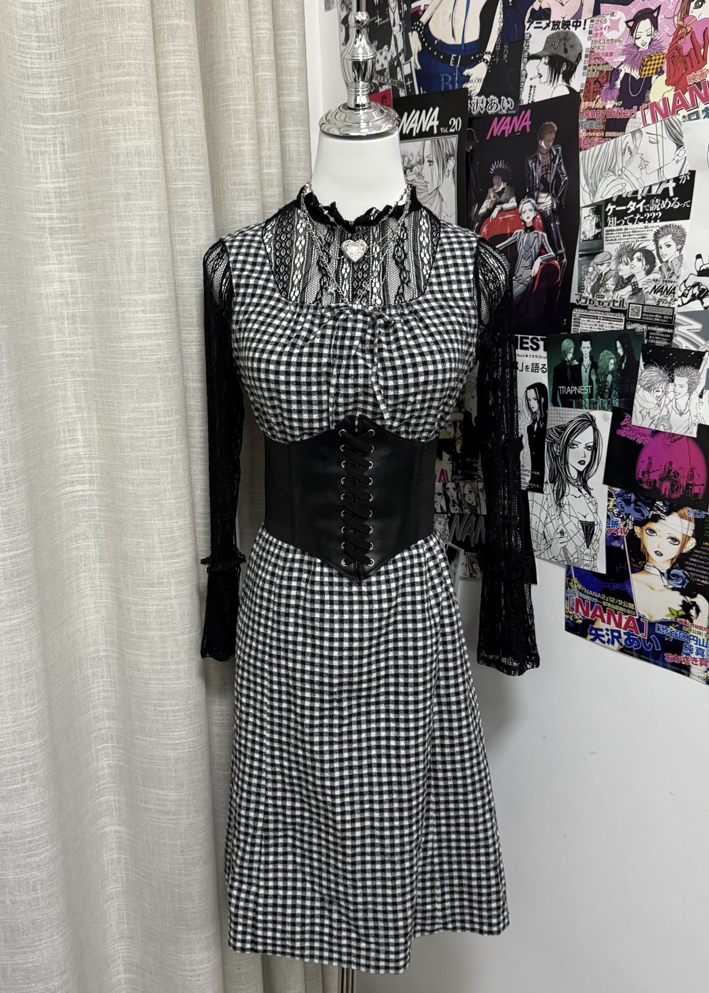 Plaid Sleeves Slim-fit Dress