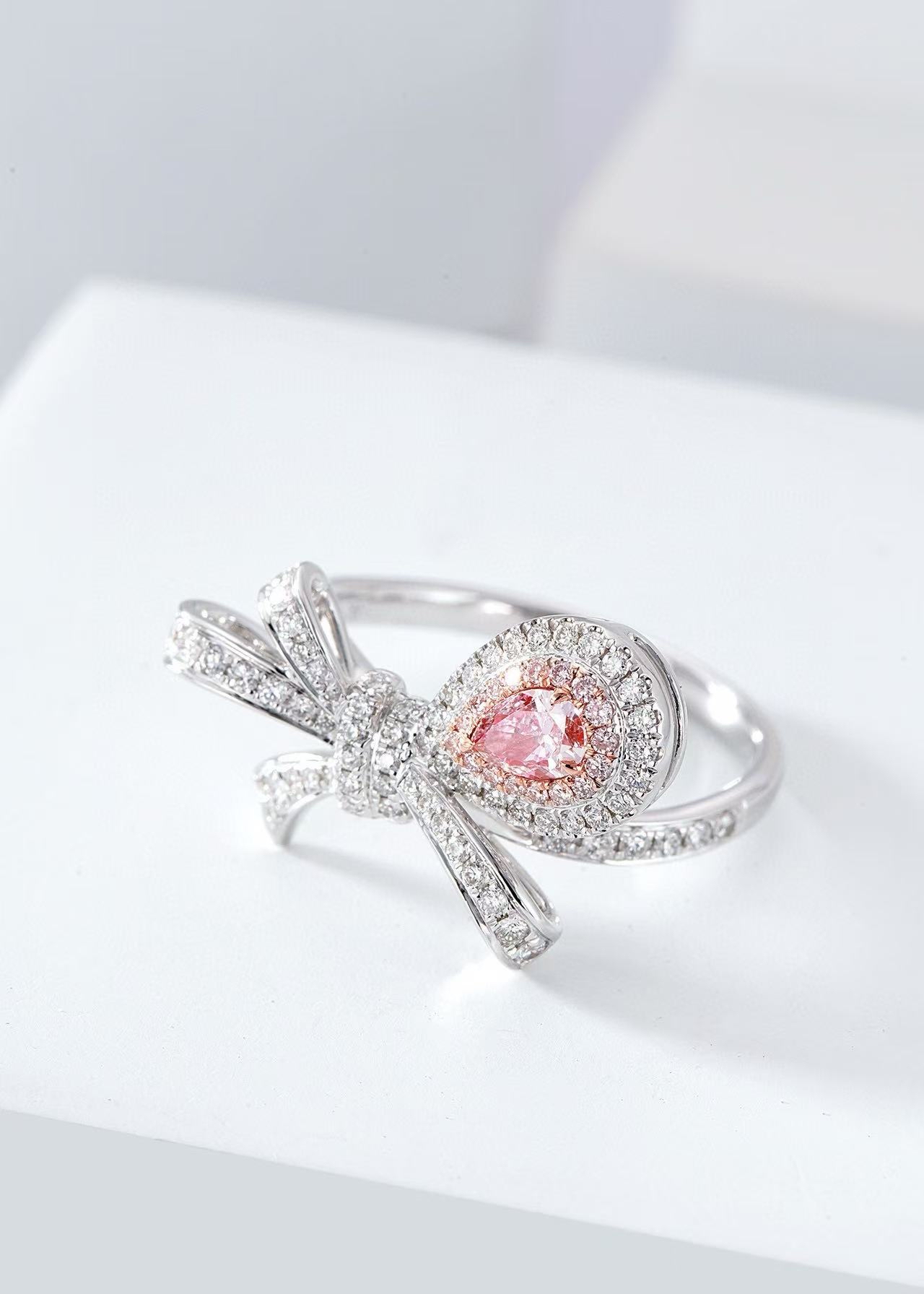 Pink Knot Diamond Ring in 18K White Gold