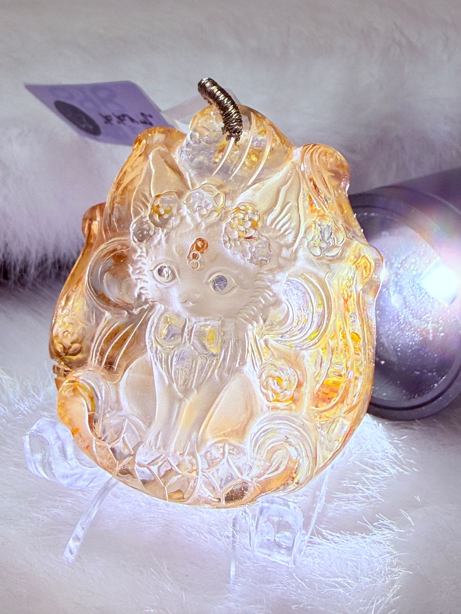 K00052 黃膠花花花九尾狐 - 吊墜/手牌兩用款(上下孔)