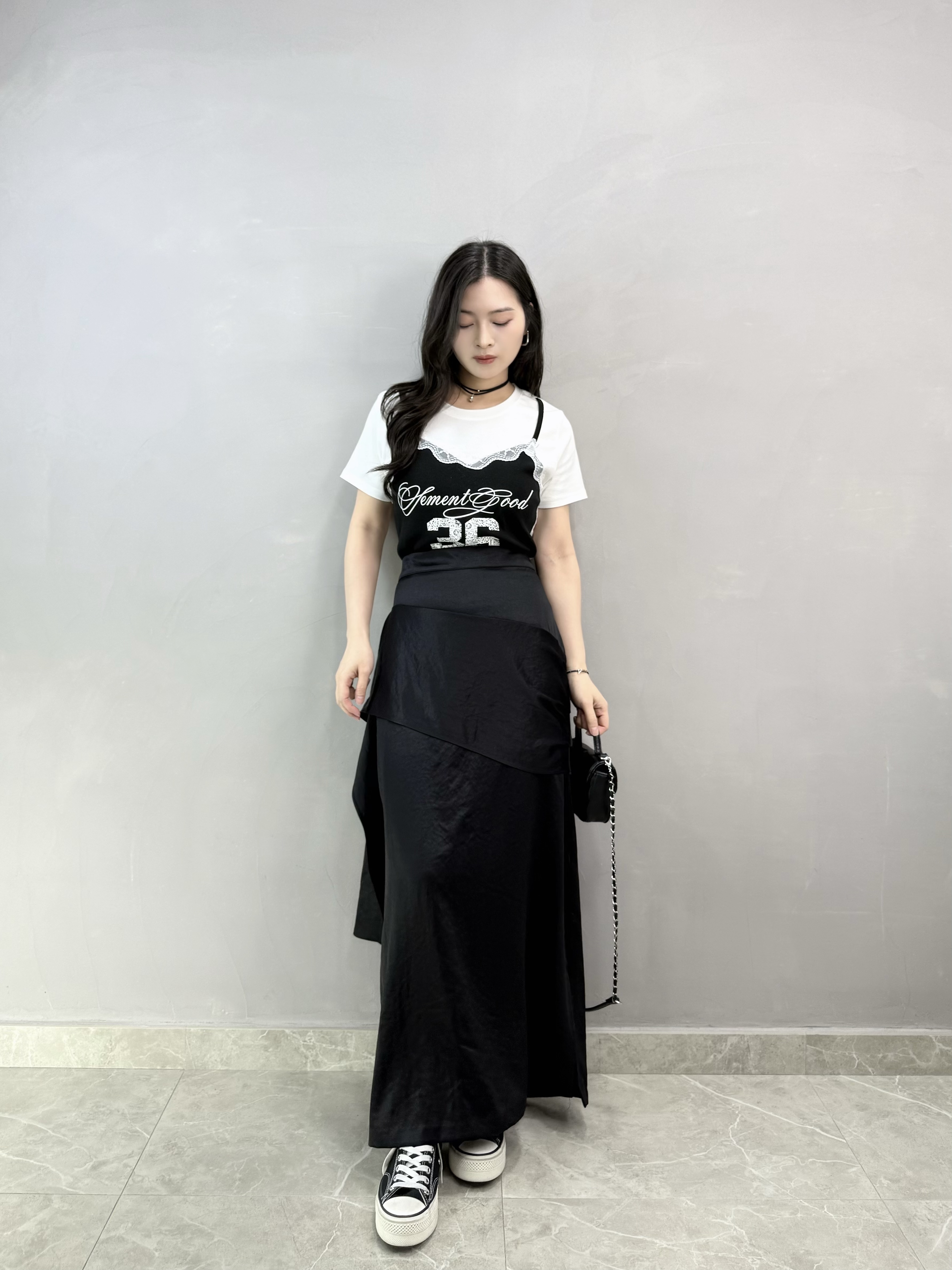 L82 假兩件Lace數字Tee