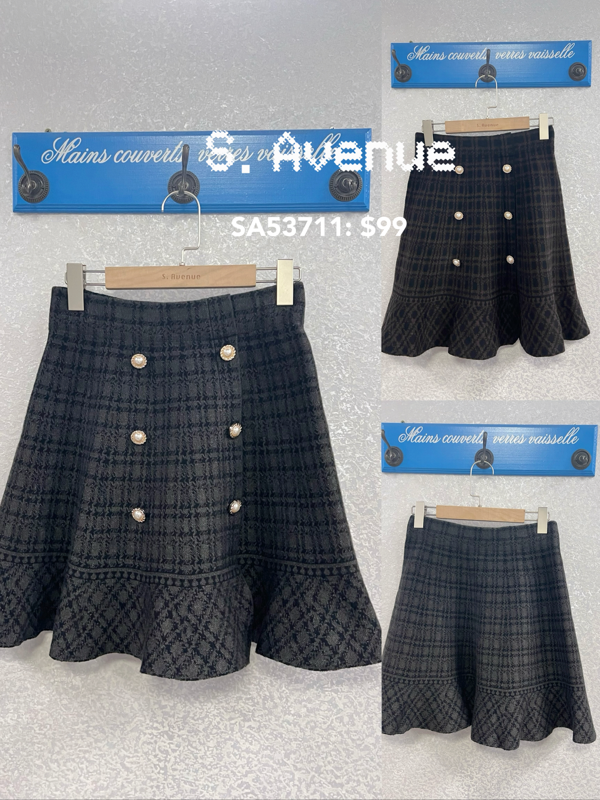 SA53711: 橡筋腰兩排鈕格仔針織魚尾裙