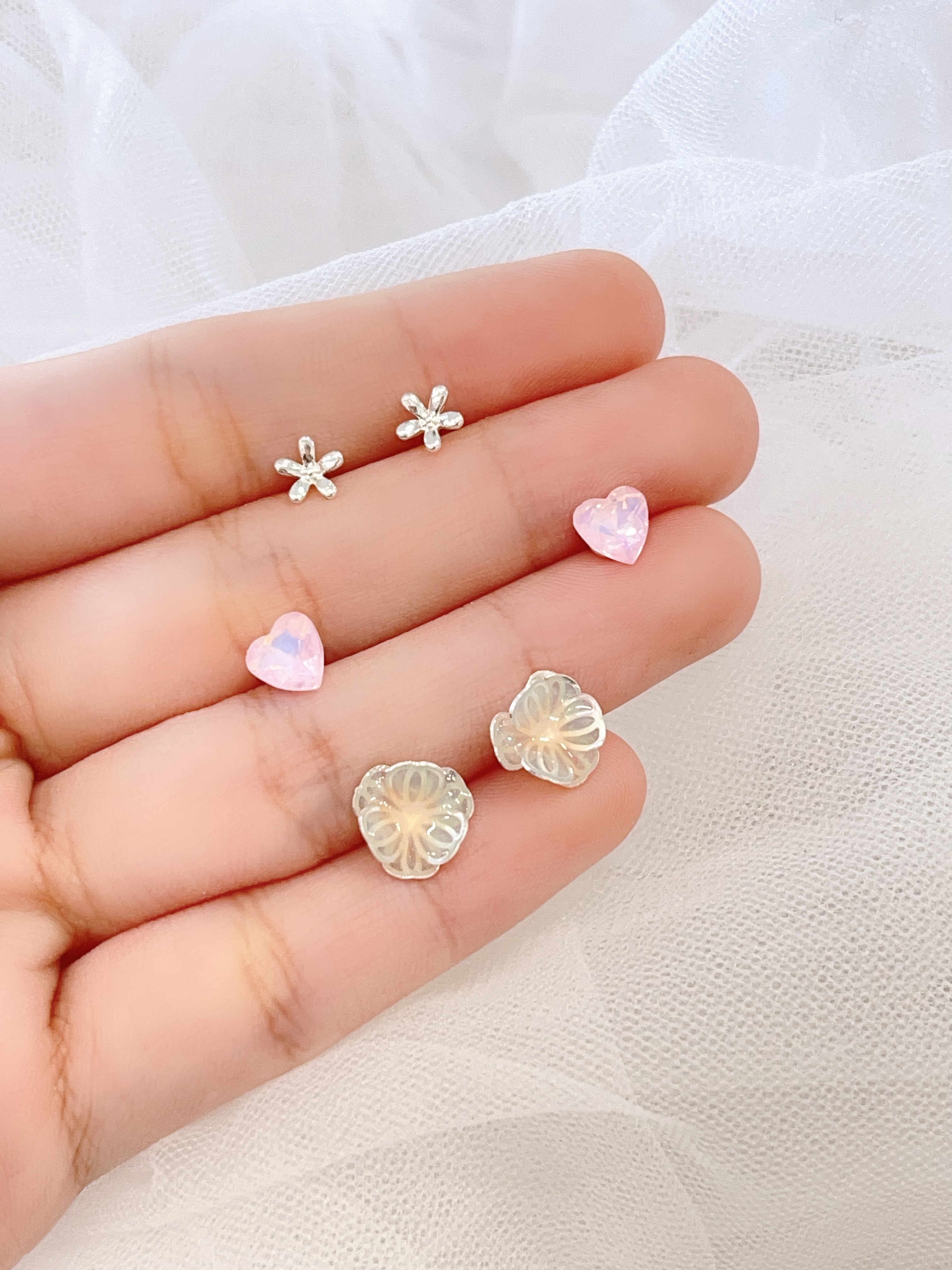 炫彩花朵爱心耳环套装