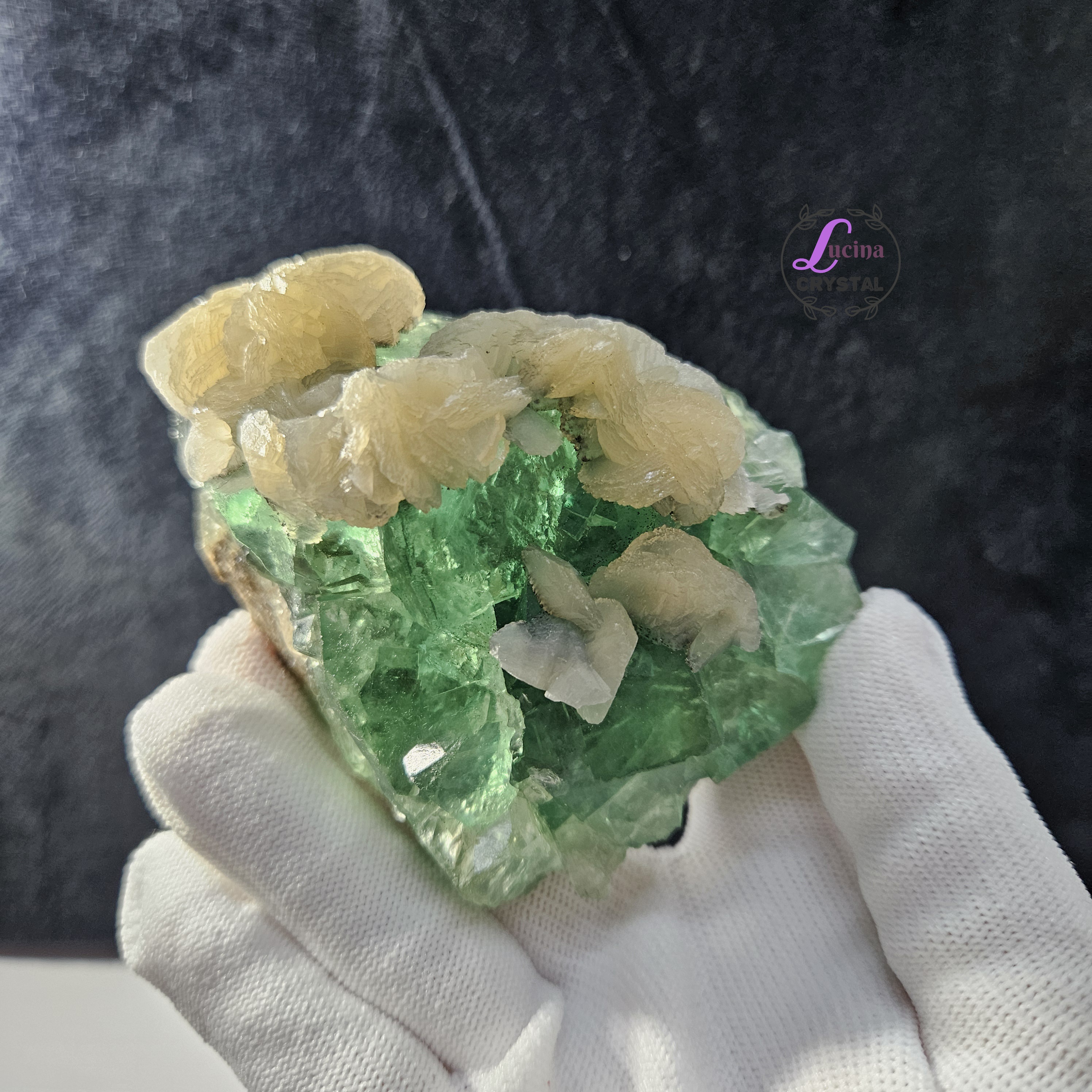 (Co#LC8549) 香花嶺蘋果綠螢石原礦/Apple Green Cubic Fluorite Cluster 