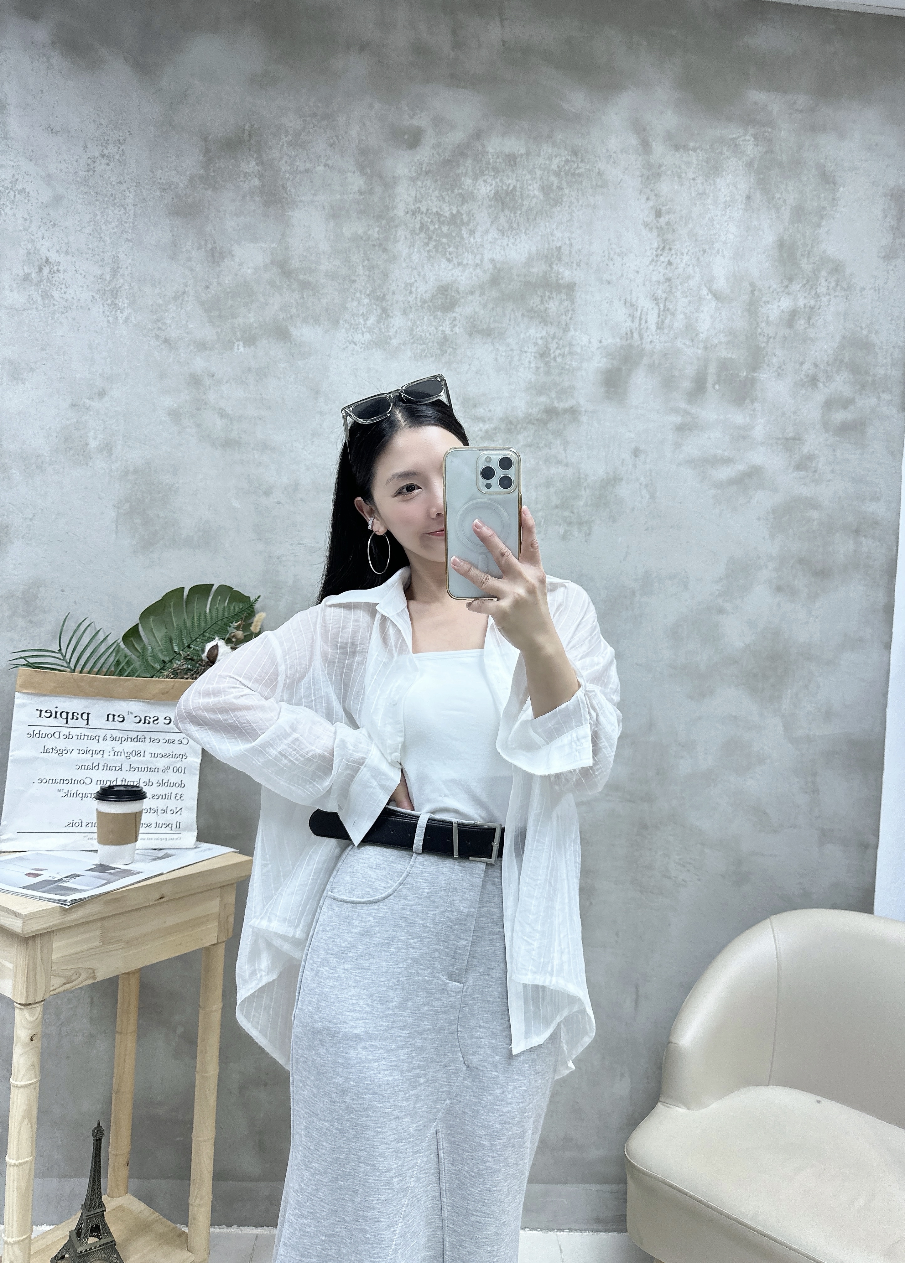 Q14 暗紋後綁帶薄恤衫