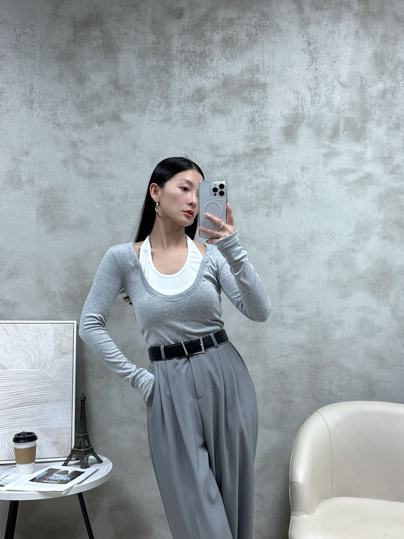 C06 假兩件拼色Top