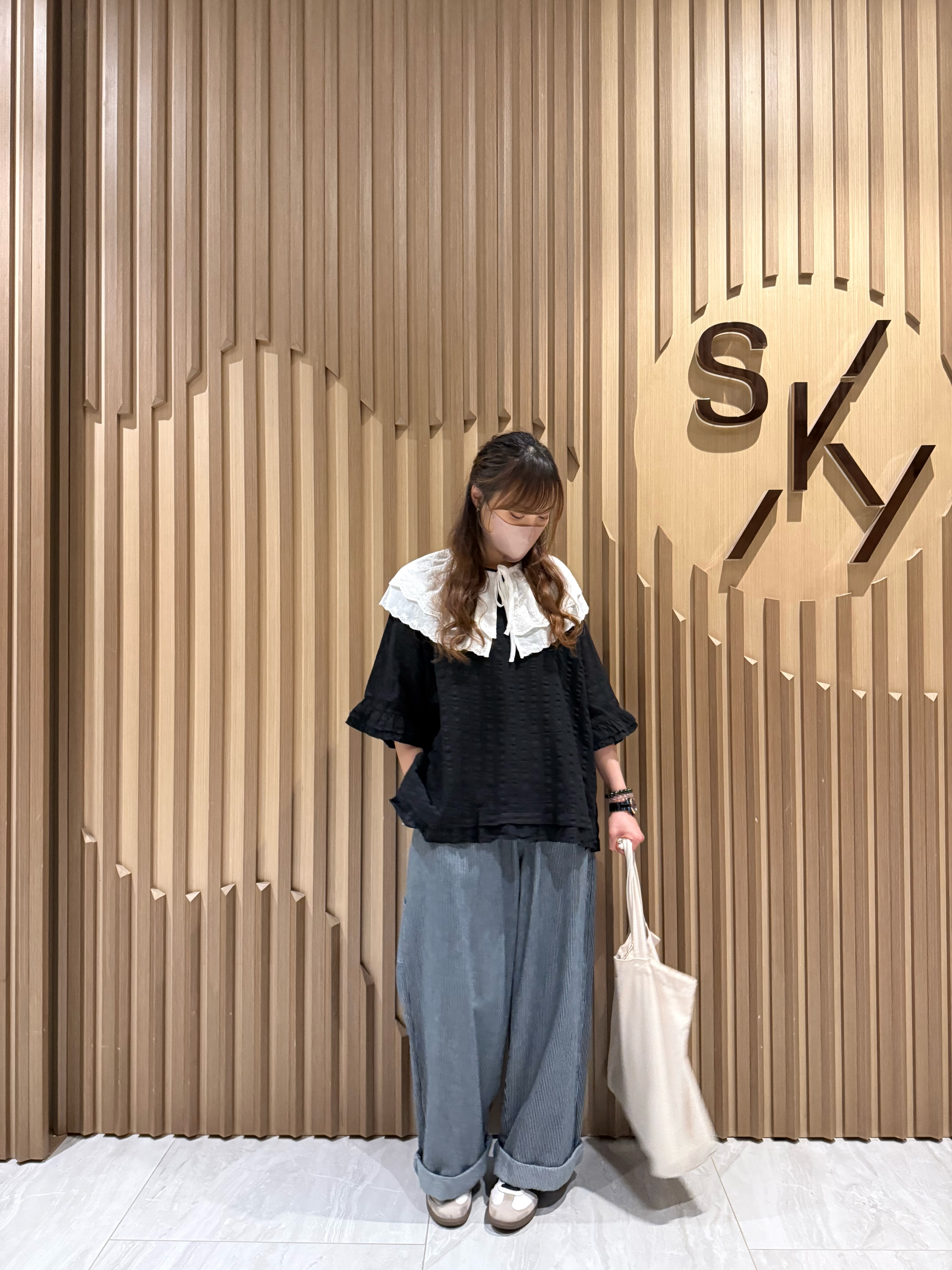 牛仔間條直腳褲