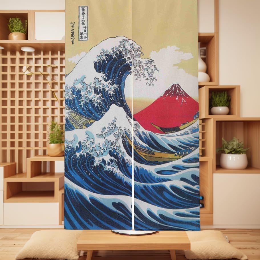 【現貨】🔥🔥【日本製《葛飾北齋》赤富士與神奈川沖浪裏長門簾】