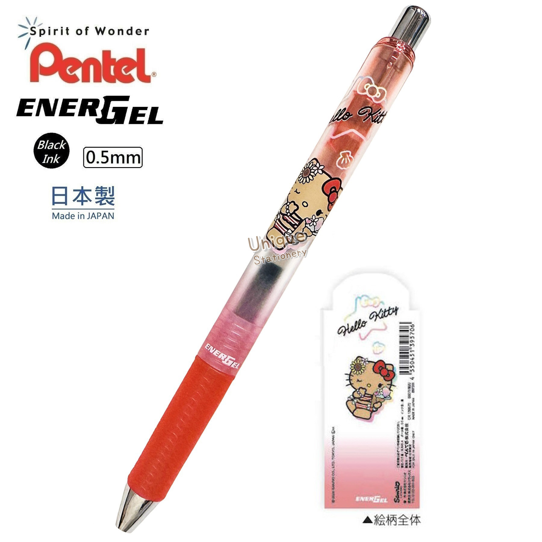 現貨｜Sanrio Hello Kitty 曬黑系列 日本製 Pentel EnerGel 0.5mm 黑色 啫喱筆 (CR139570)