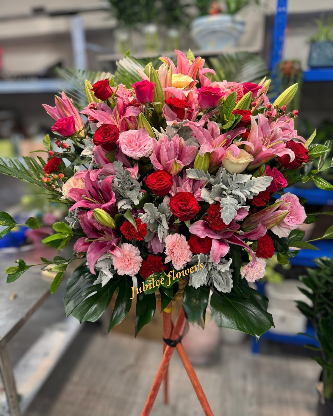 🎉【開張花籃】 紅粉玫瑰火百合開業賀籃
