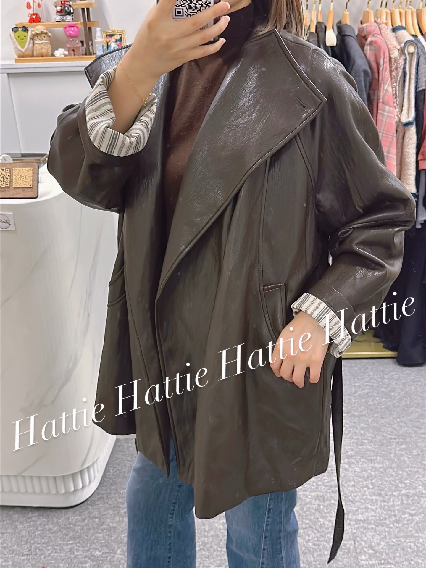 仿羊皮型格皮褸（啡色）（黑色）