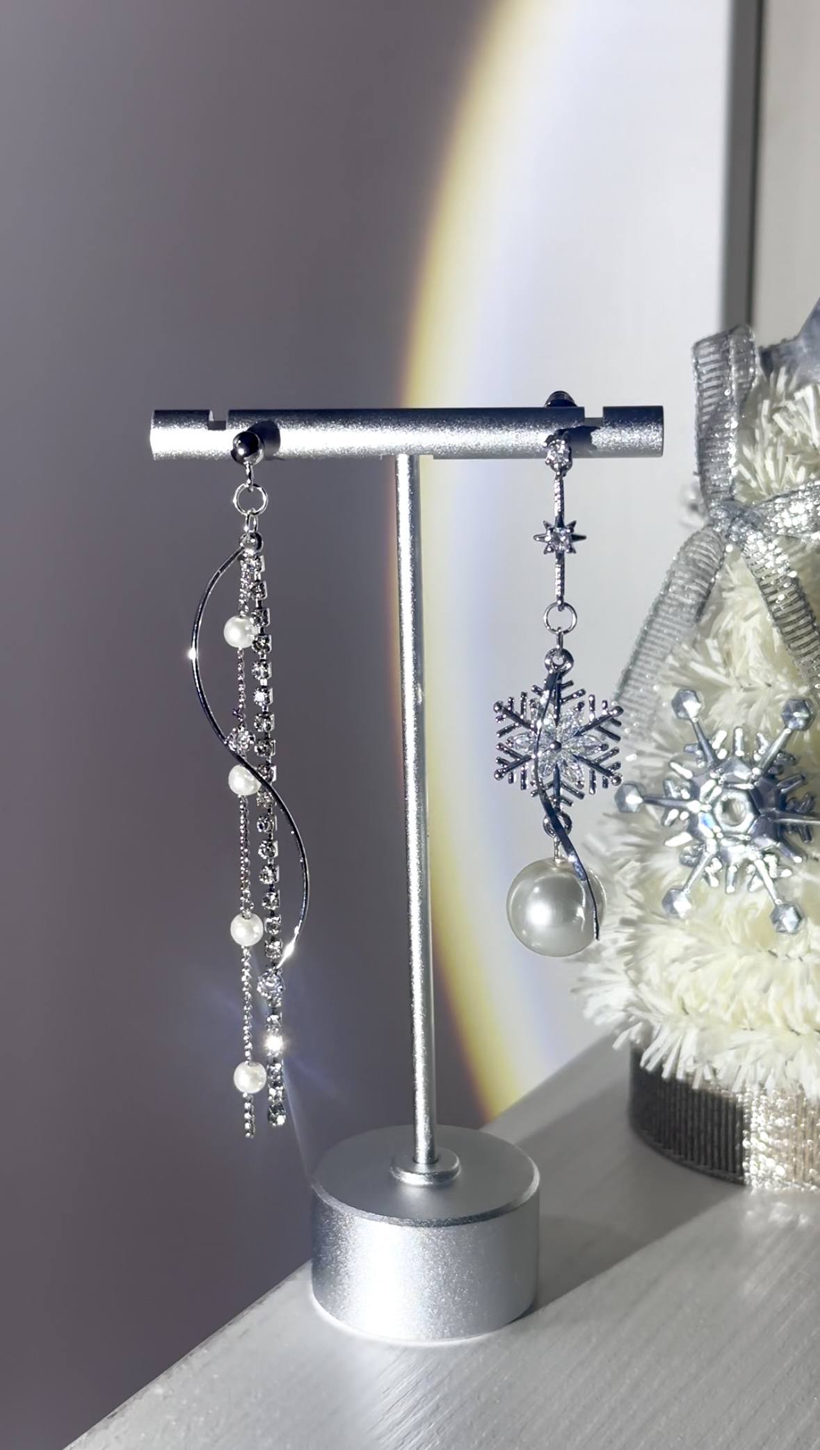 白色聖誕❄️雪花鑽耳環(銀)
