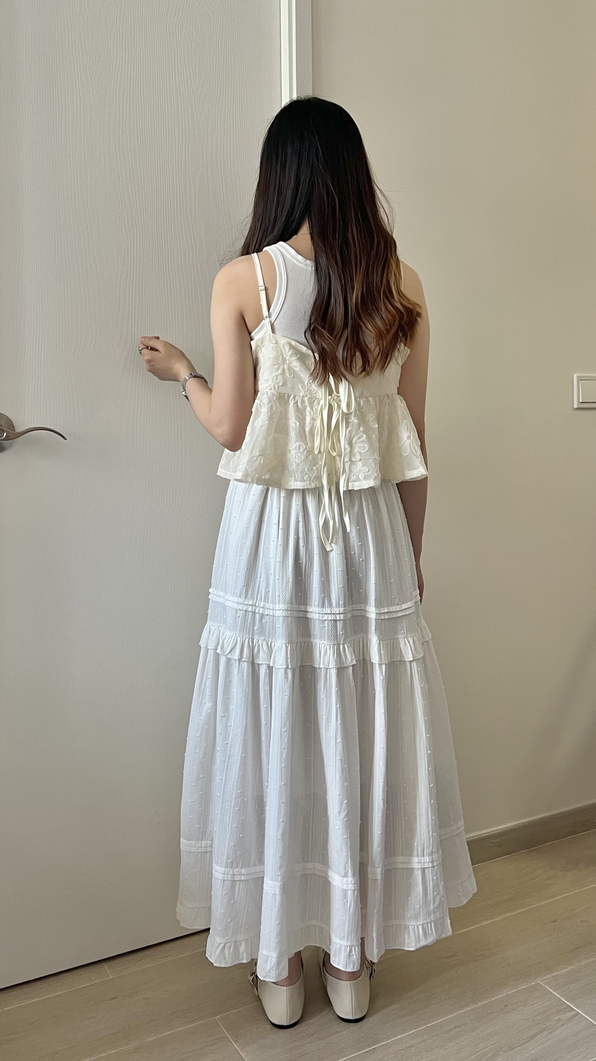 甜價仙氣花花兩穿吊帶背心 杏色