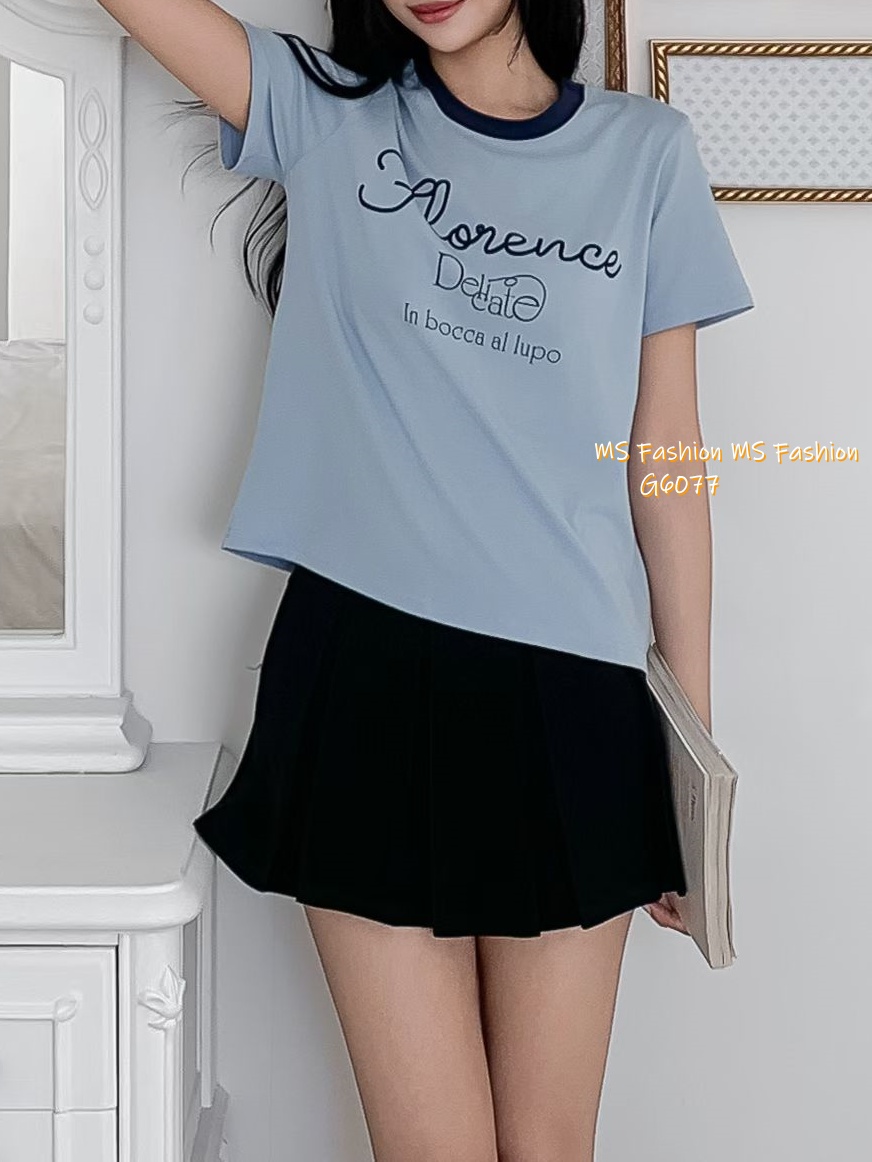 G6077 韓國🇰🇷拼色領字母tee