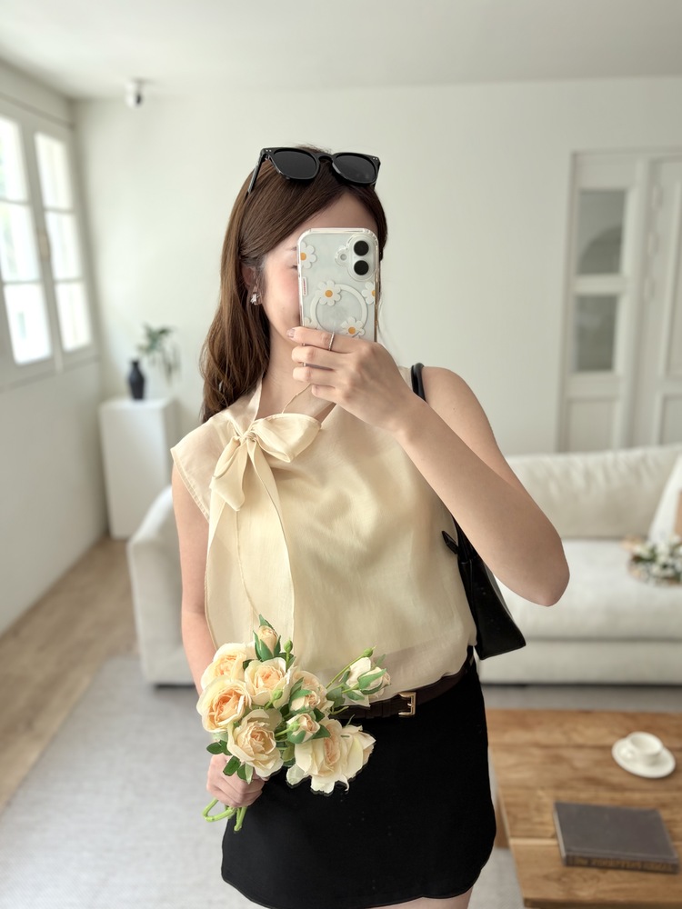 Sheer Tie-Neck Top (Cream)