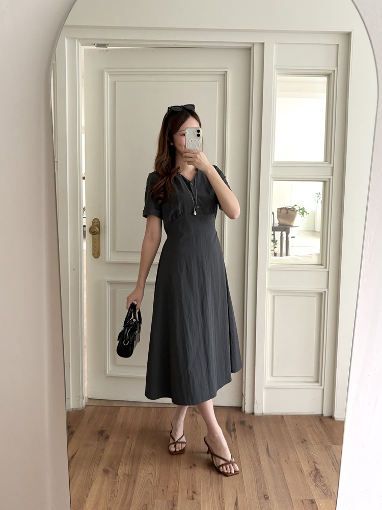Evie Front Button Dress (Charcoal)