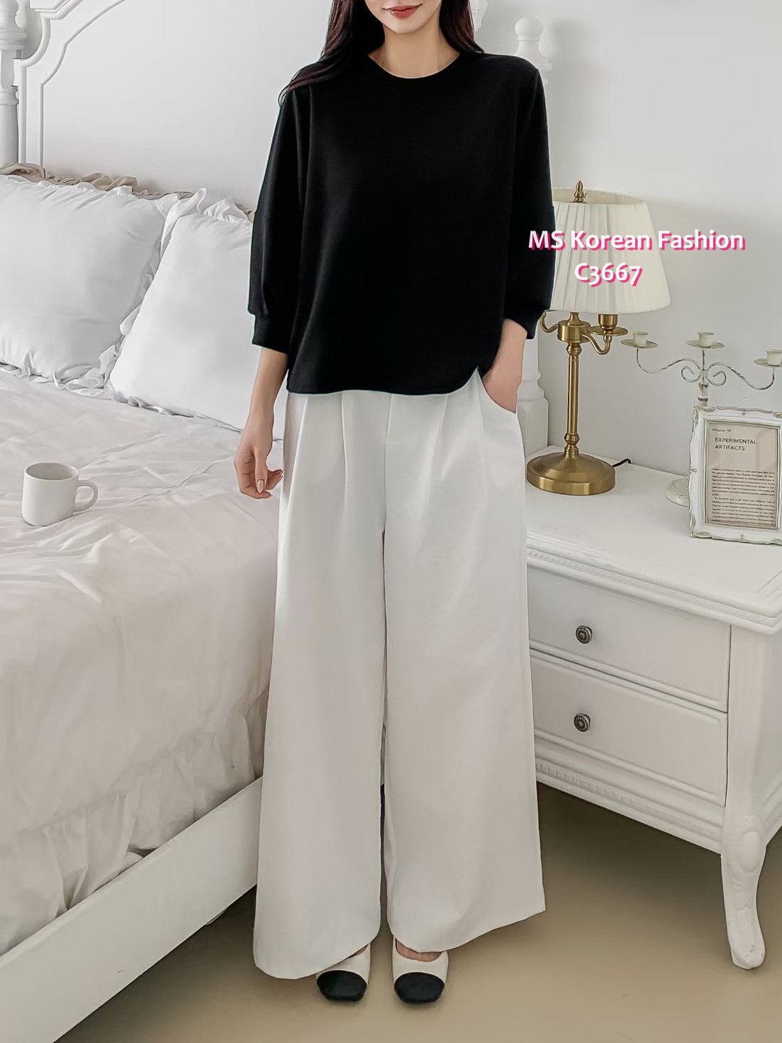 C3667 韓國🇰🇷淨色泡泡袖top