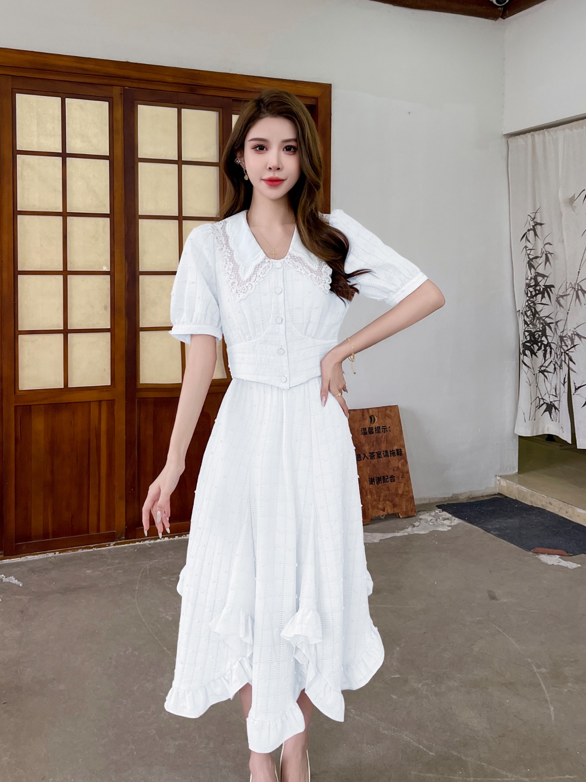 1524BB Aurora Lace Collar Ruffle Dress