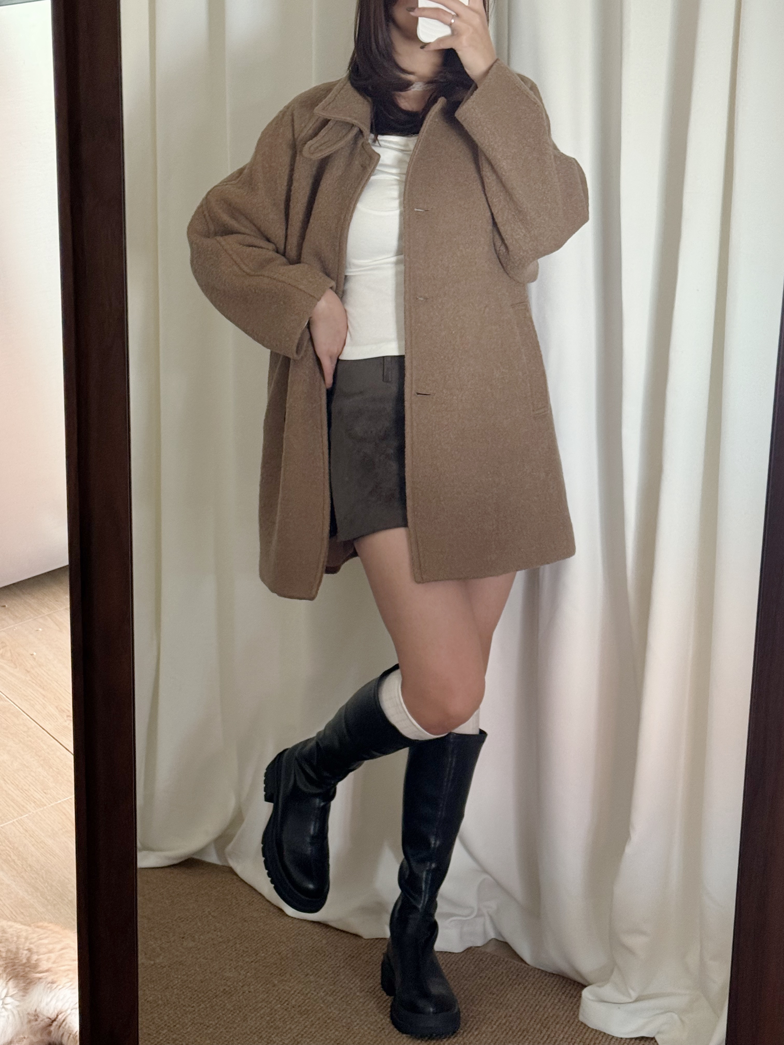 [100%wool🐑][高質大衣!]翻領羊毛中長大衣(兩色入)