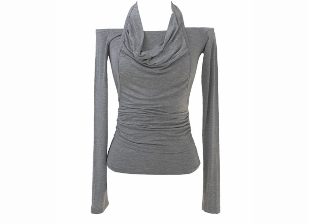 Halter Off-Shoulder Ruched Long Sleeve