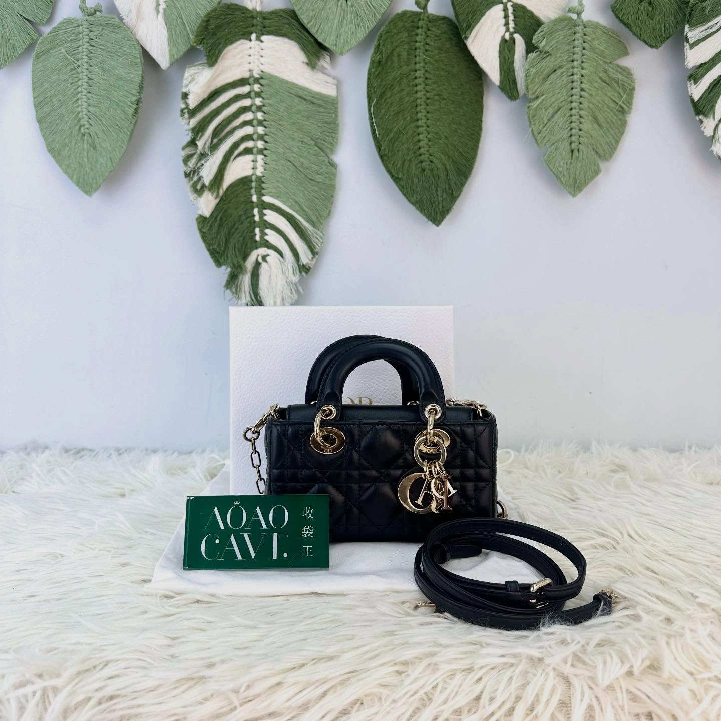 DIOR🤍PRE OWNED Lady D-Joy 黑金羊皮 Micro Size 全套有盒🖤