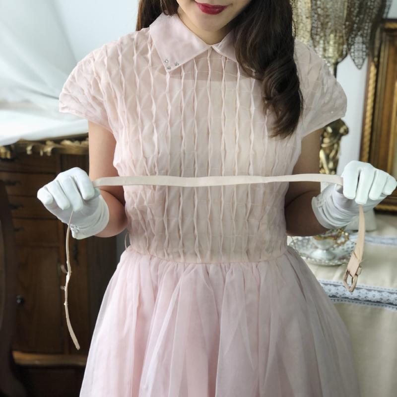 RARE! 1950s Blush Pink Gathered Textured Fit and Flare Gown and Belt/Day & Night Dress (MT916)