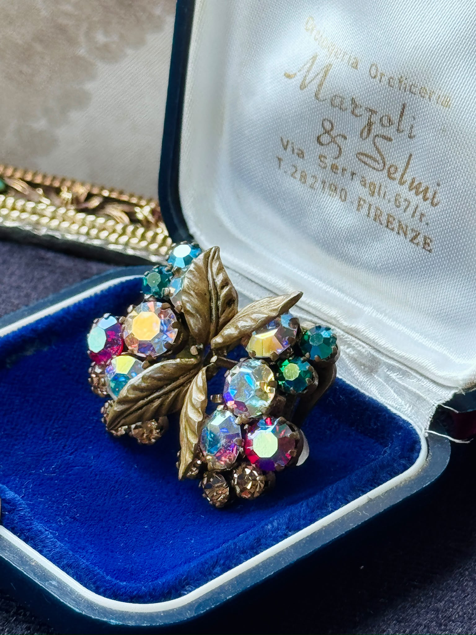 C.a. 1950s European Colourful Aurora Borealis Leafy Clip Earrings(MT2589-33)