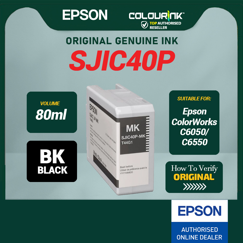 EPSON SJIC40P Pigment Ink Cartridge | BK CY MG YL | Maintenance Box For ColorWorks C6550