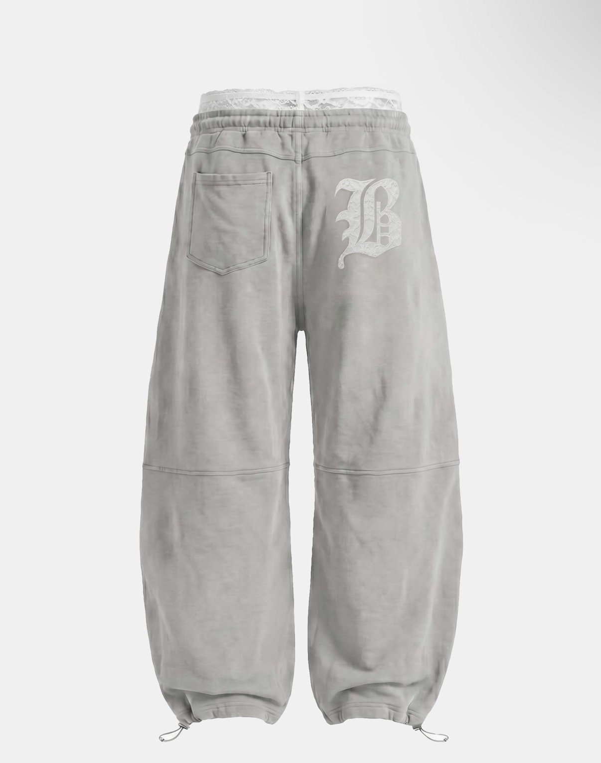 BADBLOOD新款[w-pts26-104] Lace Layered Destroyed Curved Joggers - Gray