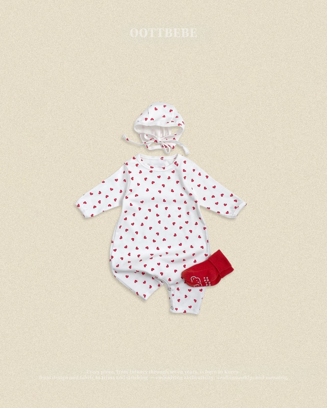 OOTT | (bebe) Petit Heart Full-Body Suit + Bonnet Set