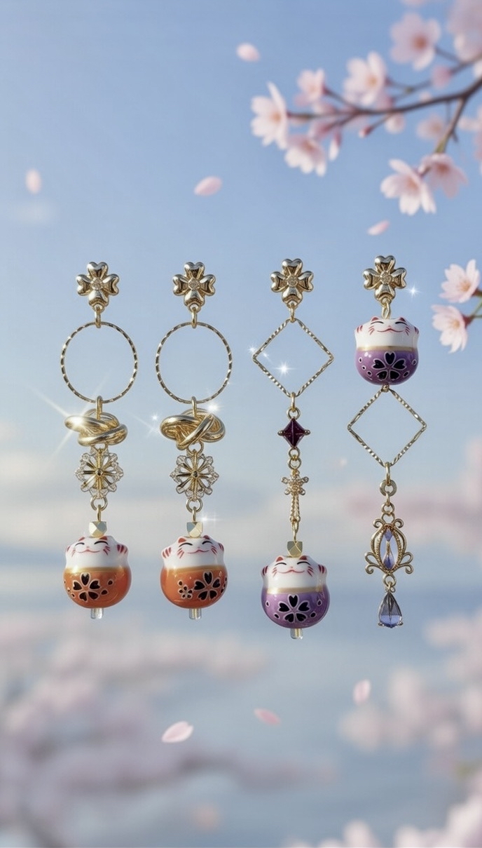 橙金招財貓耳環💰金運