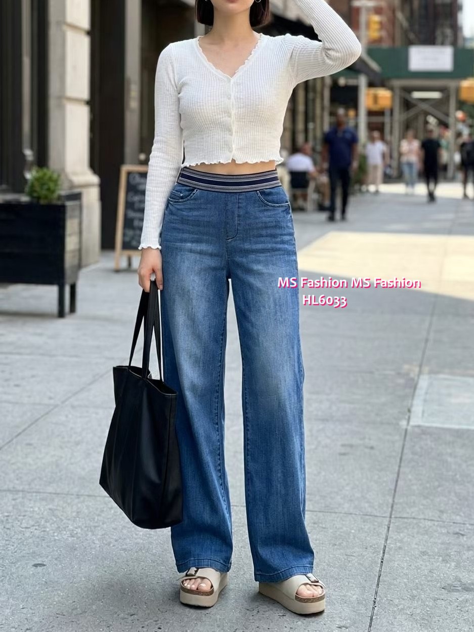 HL6033 韓國🌼Howluk拼色橡筋腰闊筒牛