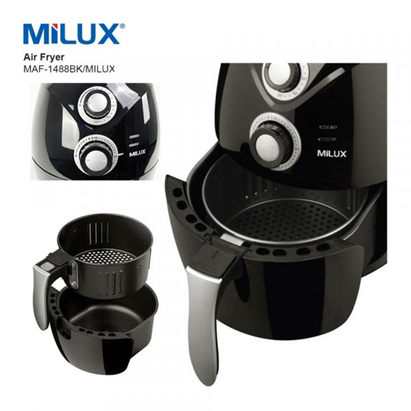 Milux 2.6L 1400W Speedy Air Fryer (MAF-1488BK)