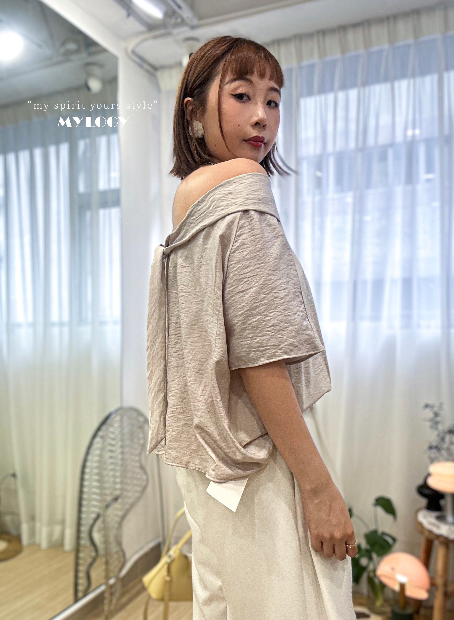 隨性的背影～ 3-ways後綁帶清爽襯衫 CK0010 - 杏色 Beige