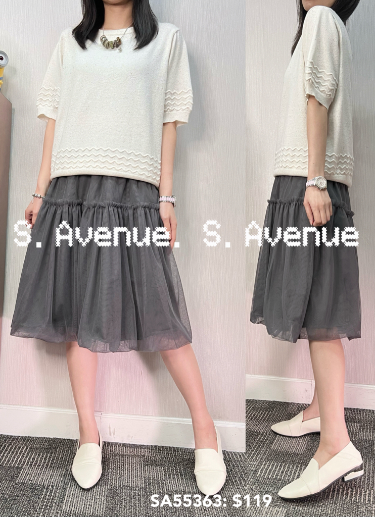 SA55363: 短袖波浪邊混色線top