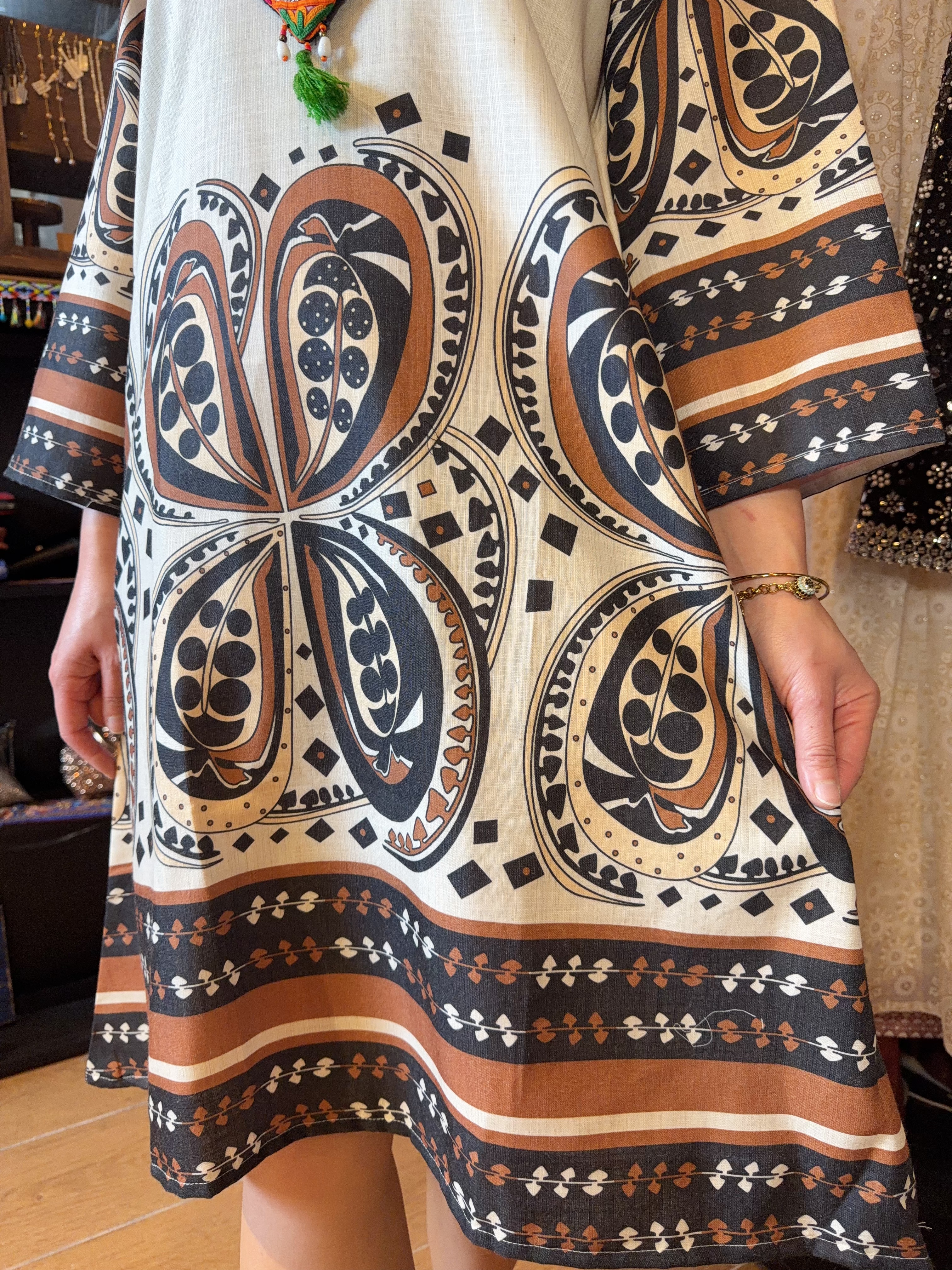 Beige with India Totem Round Neck Short OP 36" #1411