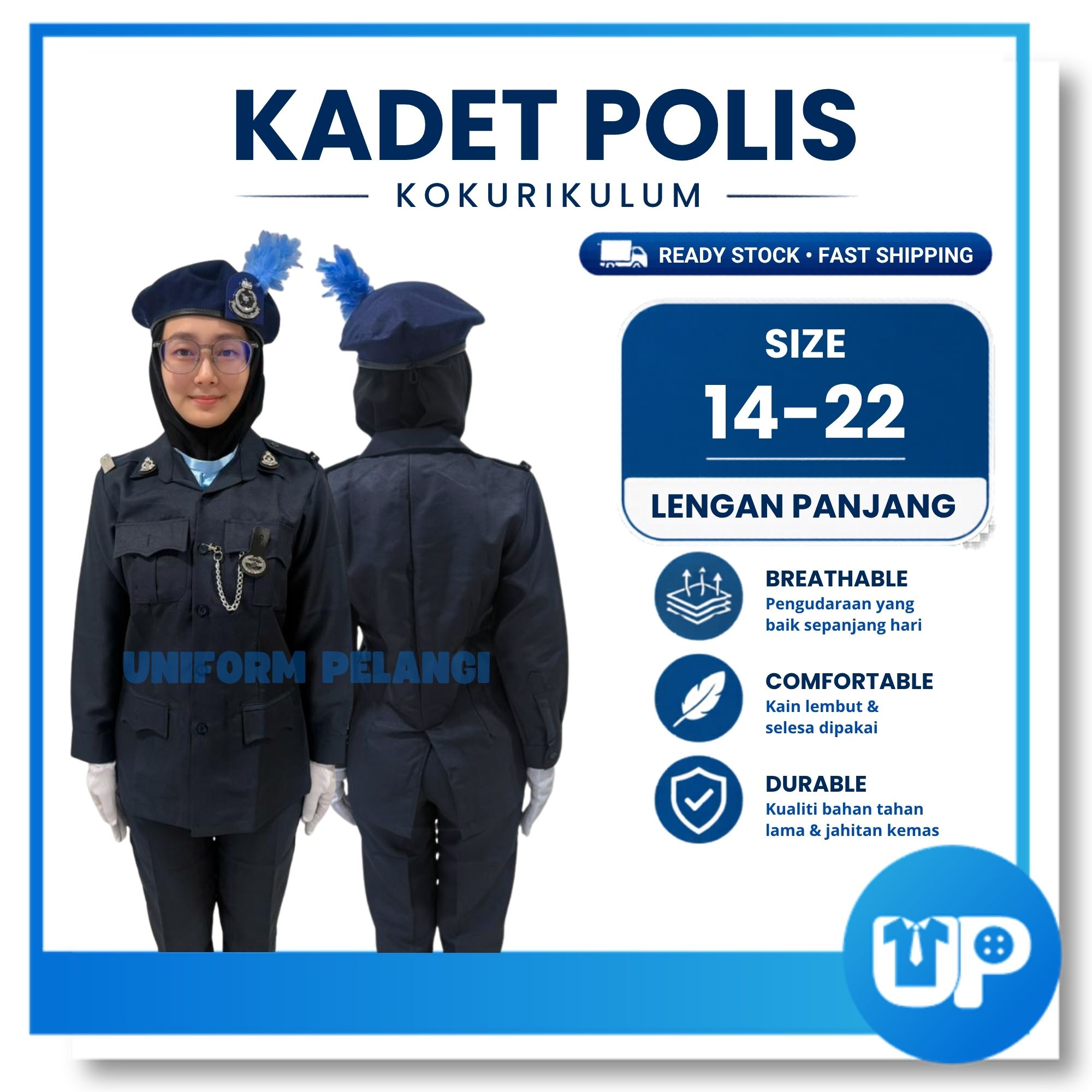 Kadet Polis Baju Kemeja Sekolah Persatuan Kokurikulum Sekolah (Lengan Panjang)