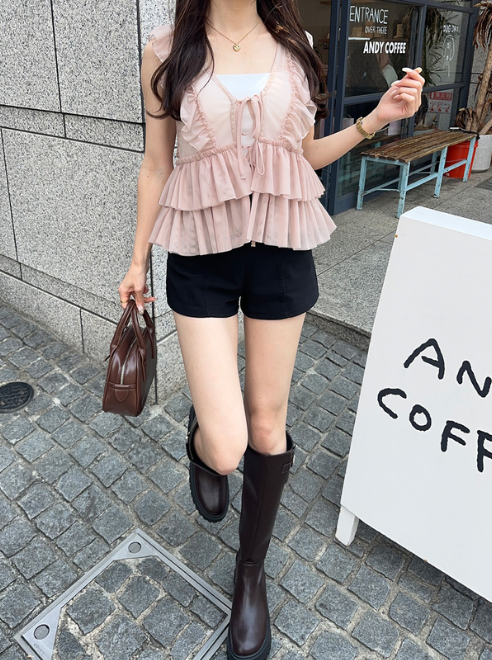 薄紗綁帶背心 [dh1312]