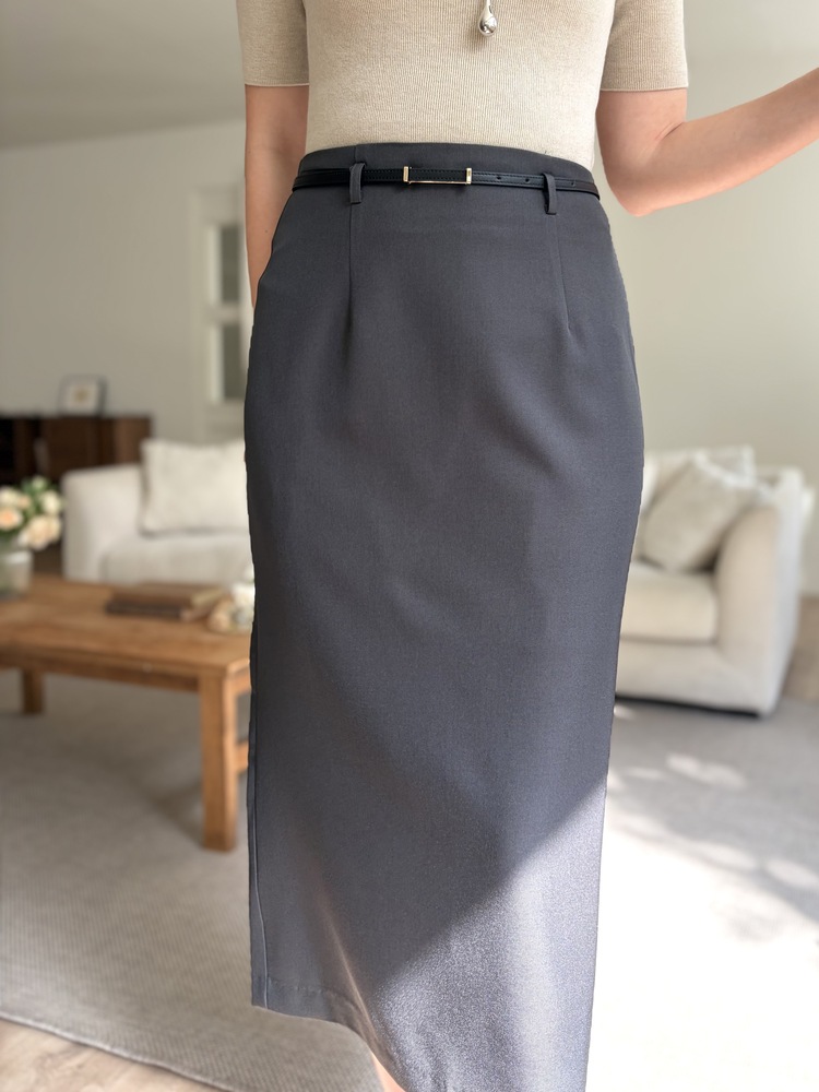 The Classy Belted Skirt (Charcoal)