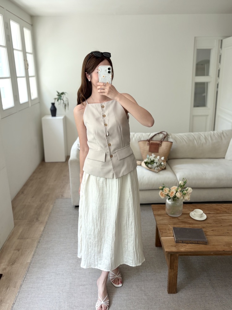 French Muse Vest Dress (Beige)
