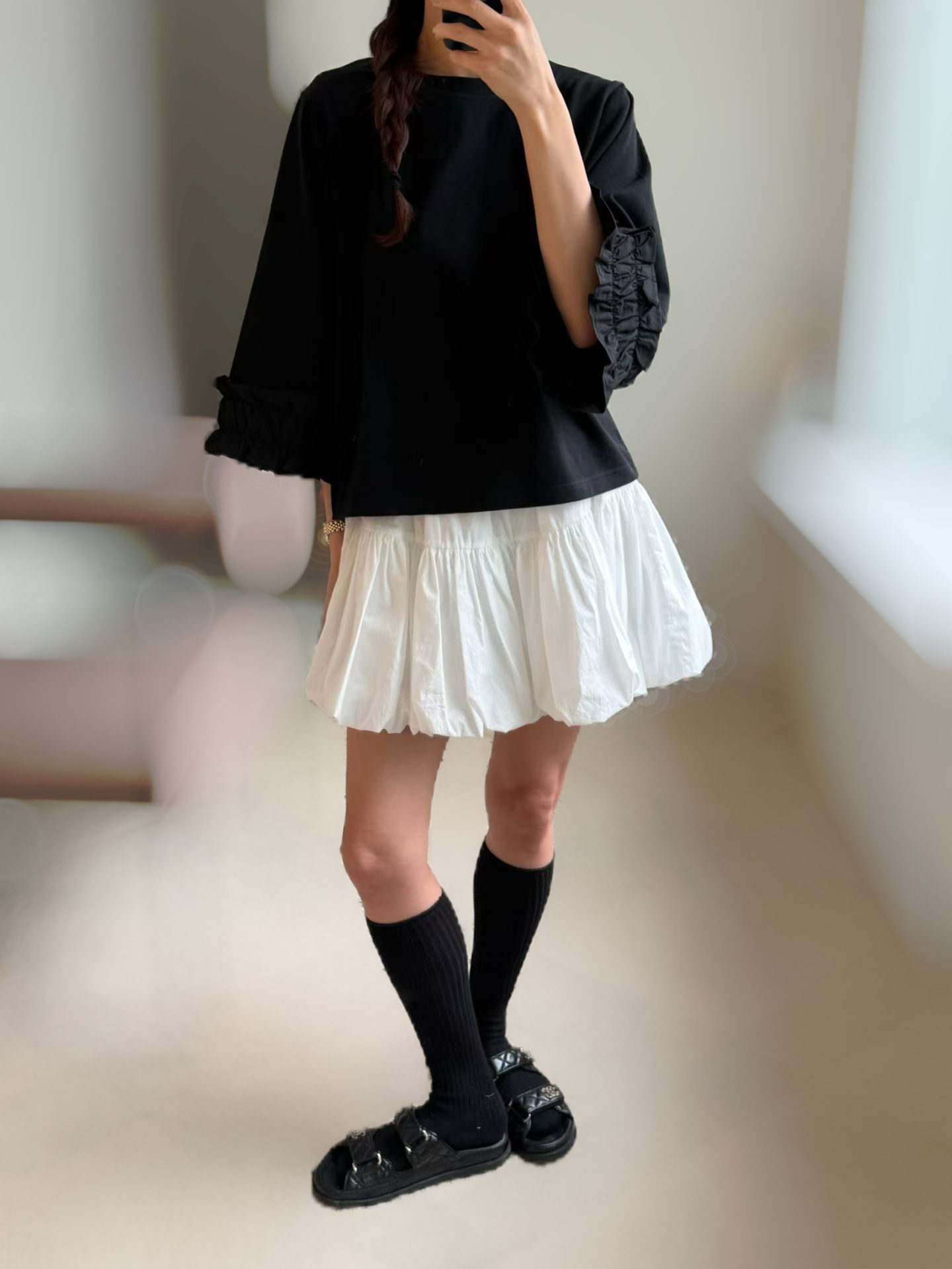 Shirred Wide Sleeves Tee