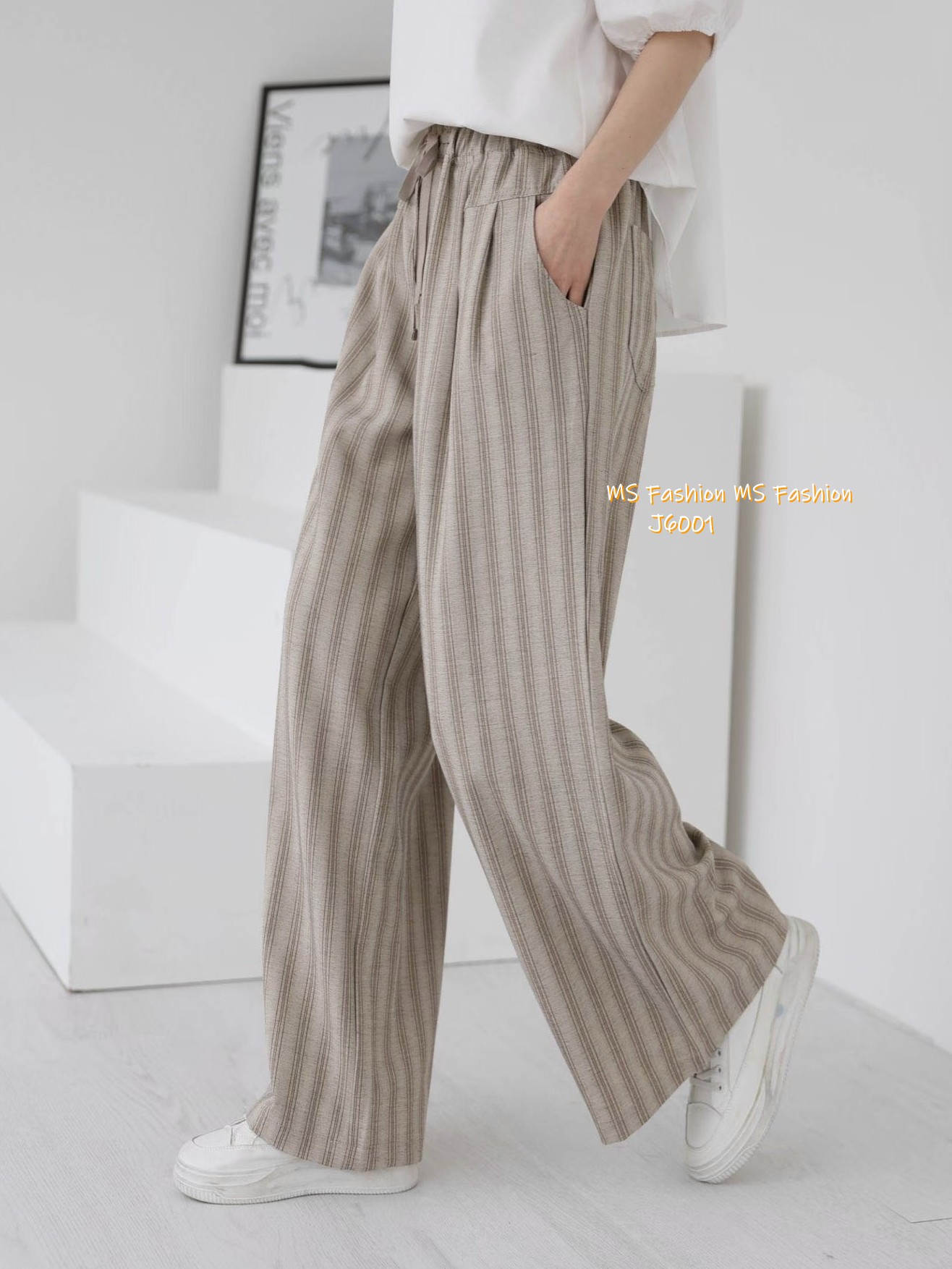 J6001 韓國🇰🇷靚料條子闊褲 