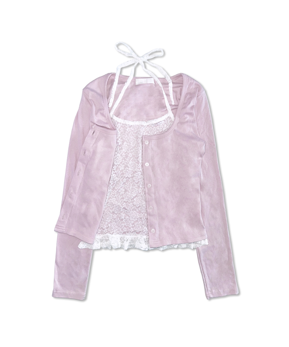 Lace Halter Layered Cardigan Top