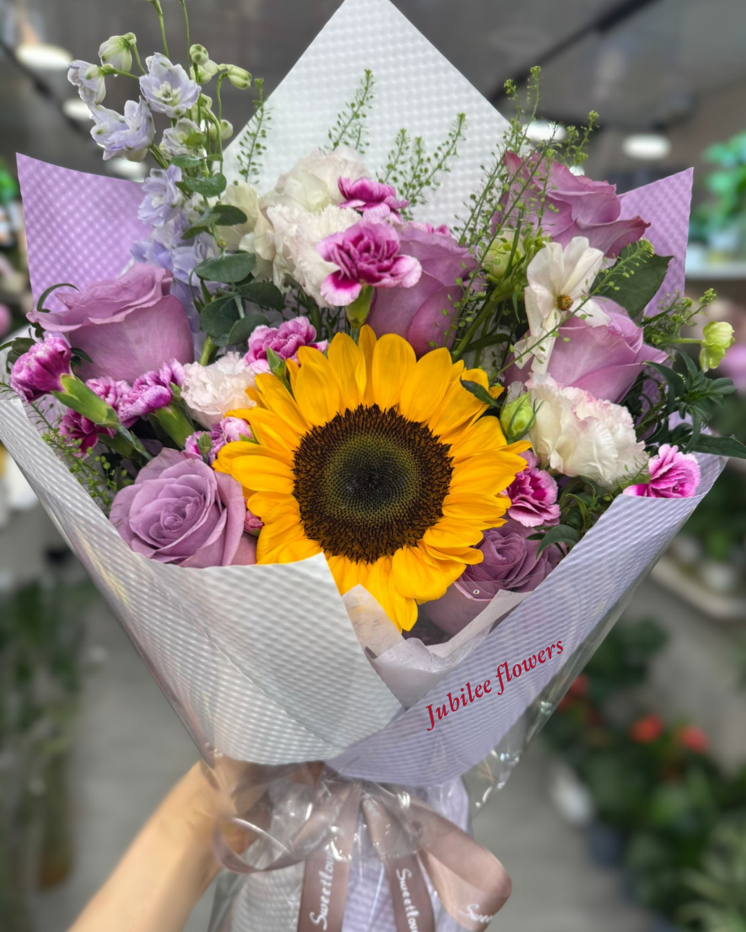 🌻向日葵 紫色玫瑰混合花束