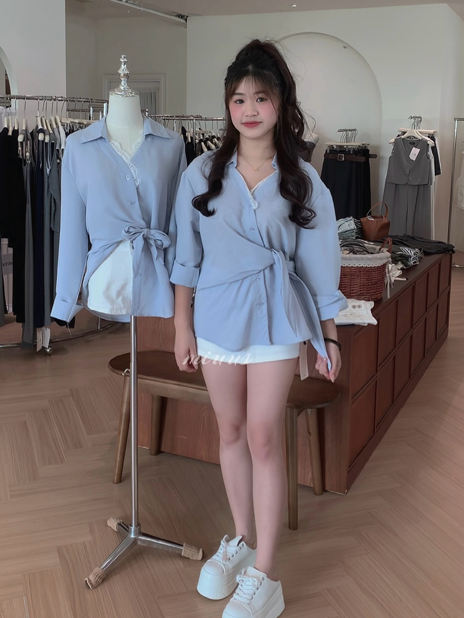 4612 First Love Blue Wrap Shirt初恋蓝系带衬衫