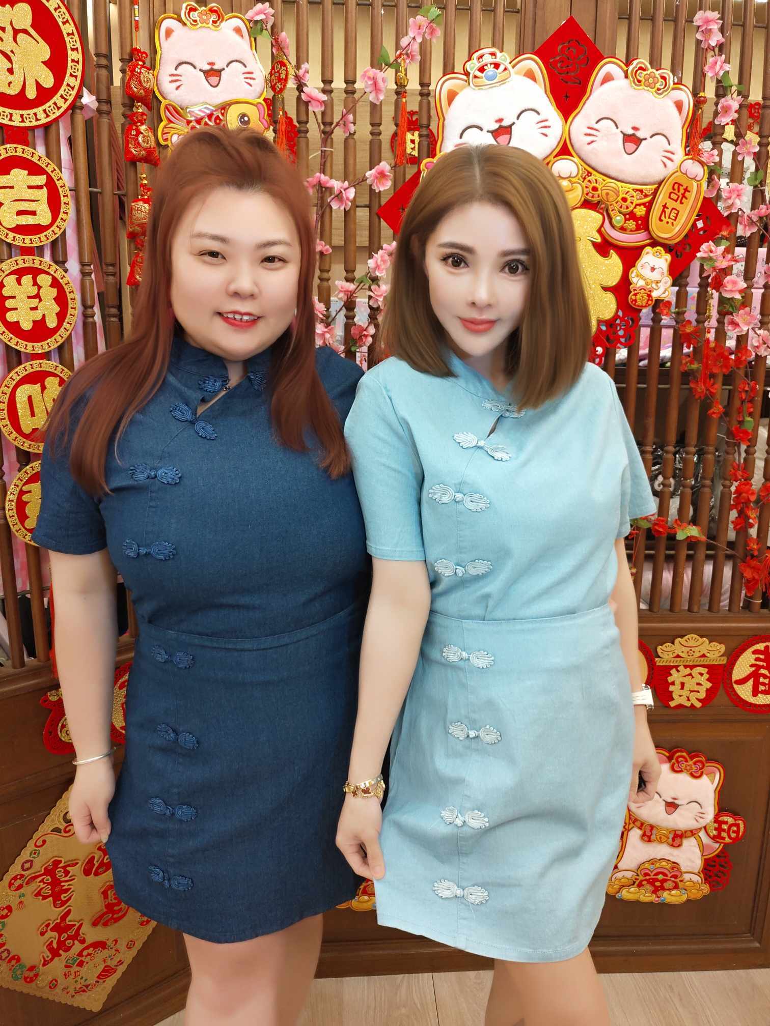 TW#5110 牛仔盘口旗袍上衣